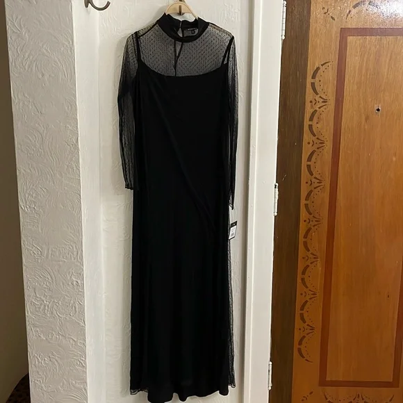 MARINA | Dresses | Marina Womens Illusion Neck Long Mesh Sleeve Sheath Gown  Size 2 In Black | Poshmark